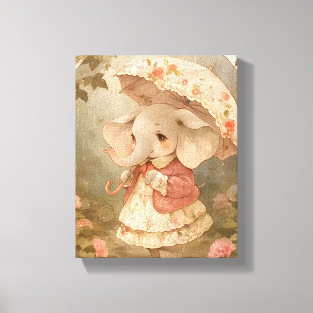 Cute Baby Elephant - Watercolor Nursery Poster Canvas Print (Front)