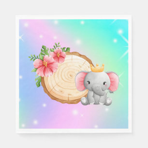 Cute Baby Elephant wearing a birthday crown Napkin