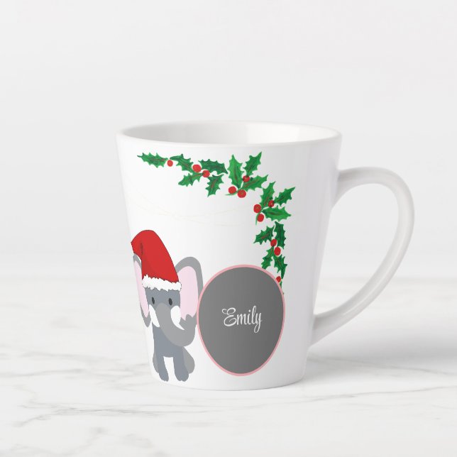 Cute Baby Elephant Wearing A Christmas Hat  Name  Latte Mug (Right)