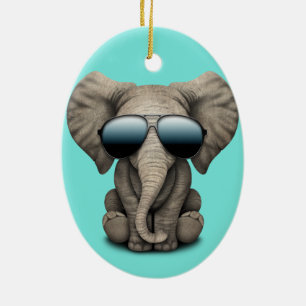 Cute Baby Elephant Wearing Sunglasses Ceramic Tree Decoration