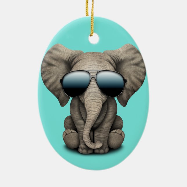 Cute Baby Elephant Wearing Sunglasses Ceramic Tree Decoration (Back)