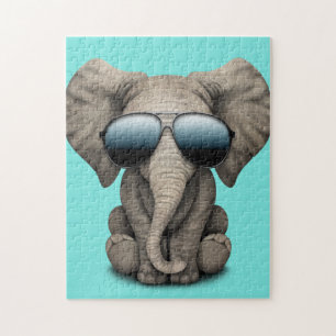 Cute Baby Elephant Wearing Sunglasses Jigsaw Puzzle