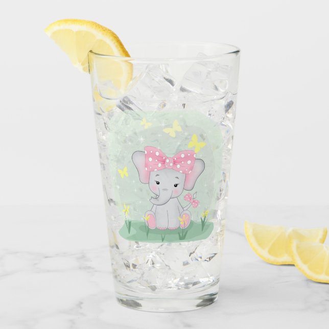  Cute baby elephant with a pink bow in a clearing  Glass (Front Ice)