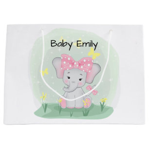  Cute baby elephant with a pink bow in a clearing  Large Gift Bag