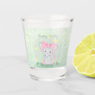  Cute baby elephant with a pink bow in a clearing  Shot Glass