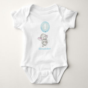 Cute Baby Elephant with Balloon 1st Birthday Baby Bodysuit