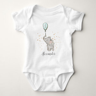 Cute Baby Elephant with Balloon 1st Birthday Bodysuit