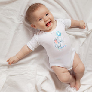 Cute Baby Elephant with Balloon 1st Birthday Bodysuit