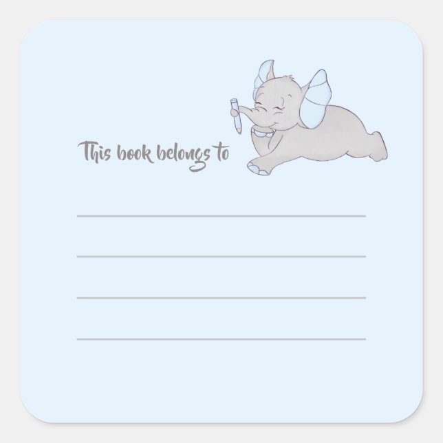 Cute baby elephant with blue pencil sticker (Front)