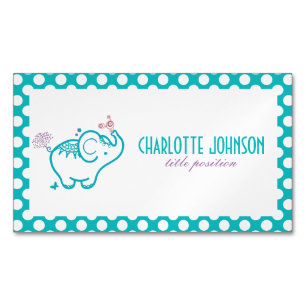 Cute Baby Elephant With Flowers Magnetic Business Card