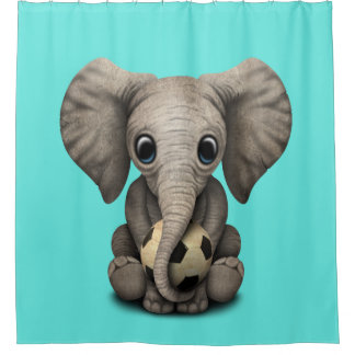 Cute Baby Elephant With Football Soccer Ball Shower Curtain