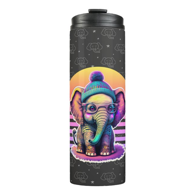 Cute Baby Elephant with Glasses and Beanie Thermal Tumbler (Front)