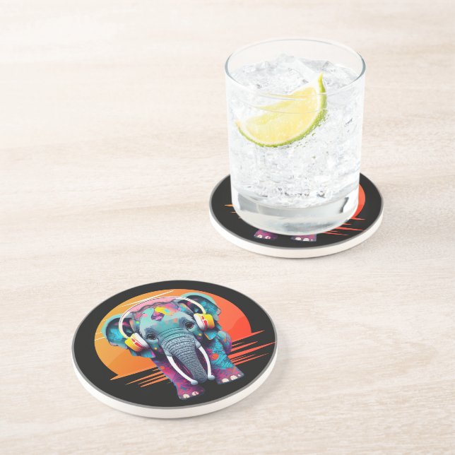 Cute Baby Elephant with Headphones Coaster (Side)