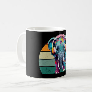 Cute Baby Elephant with Headphones Coffee Mug