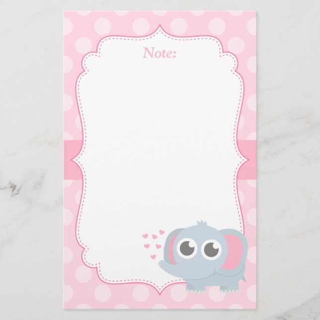 Cute Baby Elephant With Love For Girls Stationery (Front)