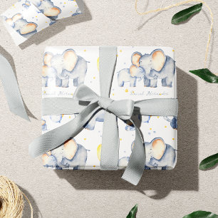 Cute Baby Elephant with Mommy Watercolor Wrapping Paper