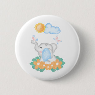 Cute Baby Elephant with orange flowers 6 Cm Round Badge
