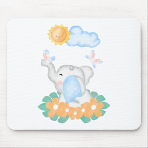 Cute Baby Elephant with orange flowers Mouse Mat