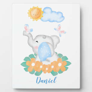 Cute Baby Elephant with orange flowers Plaque
