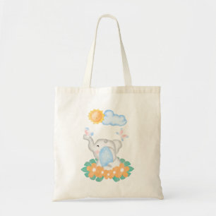Cute Baby Elephant with orange flowers Tote Bag