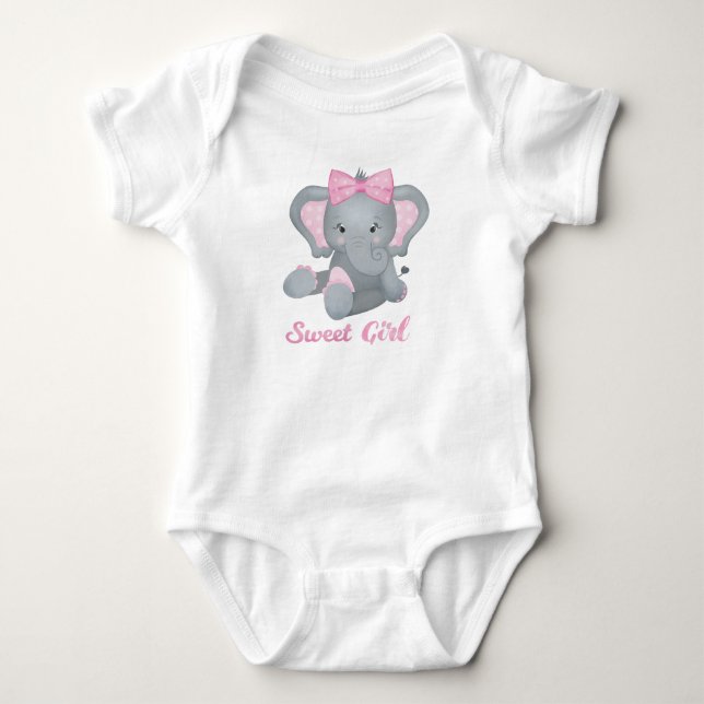 Cute baby elephant with pink bow bodysuit (Front)