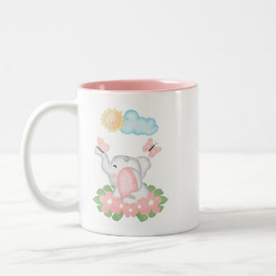 Cute Baby Elephant with pink flowers  Mug