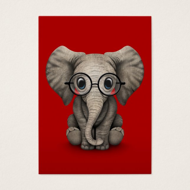 Cute Baby Elephant with Reading Glasses Red (Front)