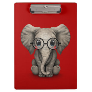 Cute Baby Elephant with Reading Glasses Red Clipboard