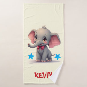Cute Baby Elephant with Red Bow Bath Towel Set