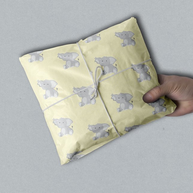 Cute Baby Elephant Yellow Polka Dots Tissue Paper (Creator Uploaded)