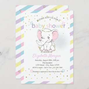 Cute Baby Elephants Stars Baby Shower Invitation