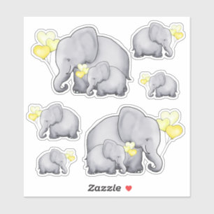 Cute Baby Elephants with Yellow Heart Balloons