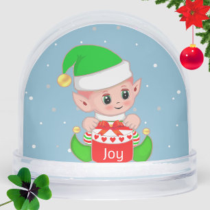 Cute Baby Elf Dressed in Green Snow Globe 