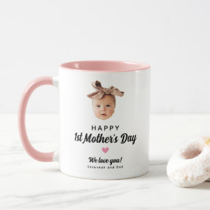 Cute Baby Face Photo Pink Happy 1st Mother's Day Mug