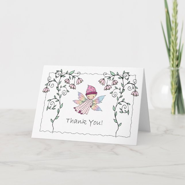 Cute Baby Fairy and Flowers Thank You Card (Front)