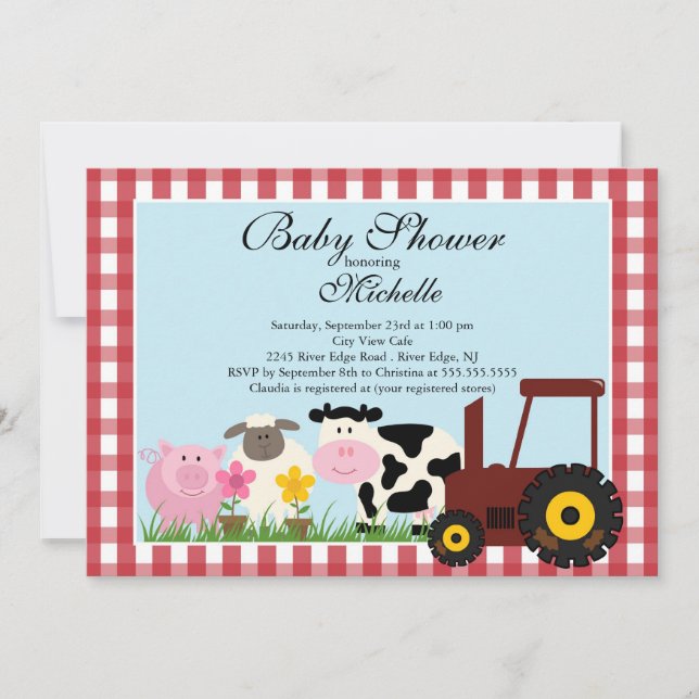 Cute Baby Farm Animals Baby Shower Invitation (Front)