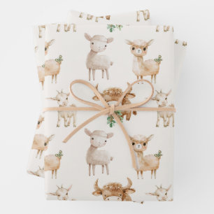 Cute baby farm animals wrapping paper sheet