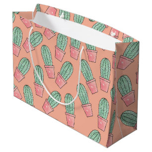 Cute Baby Faux Sparkly Cactus on Coral Pink Large Gift Bag
