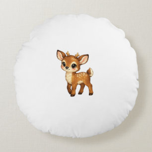 Cute Baby Fawn Cartoon Woodland Deer Nursery Illus Round Cushion