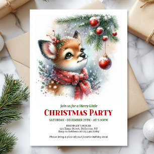 Cute baby fawn wintery scene watercolor editable  invitation