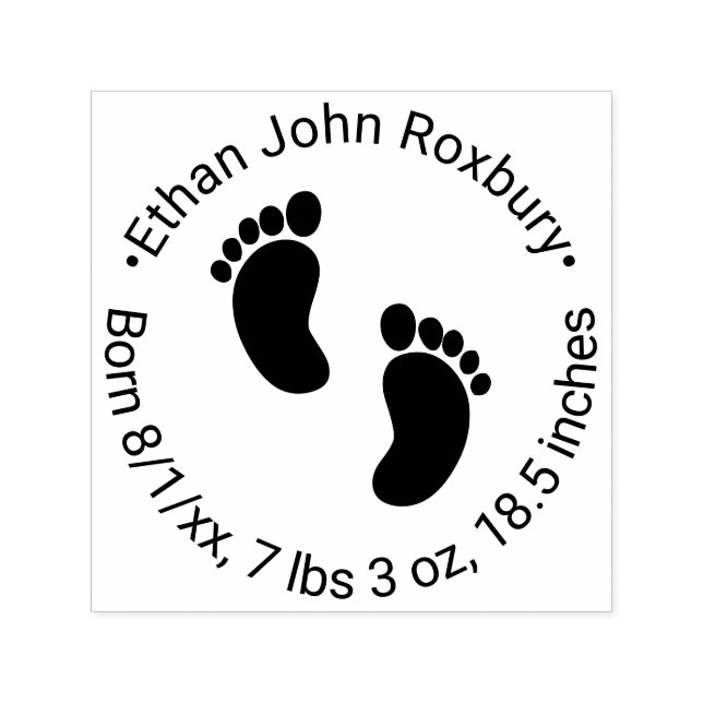 Cute Baby Feet Birth Announcement Details Self-inking Stamp (Design)