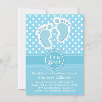Cute Baby Feet Blue White - Its a Boy Baby Shower Invitation