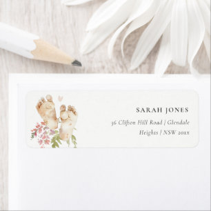 Cute Baby Feet Blush Pink Floral Girl Address