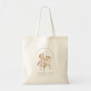 Cute Baby Feet Blush Pink Floral Girl Baby Shower Tote Bag