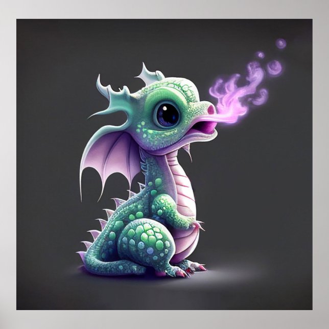 Cute Baby Fire Breathing Dragon Poster (Front)