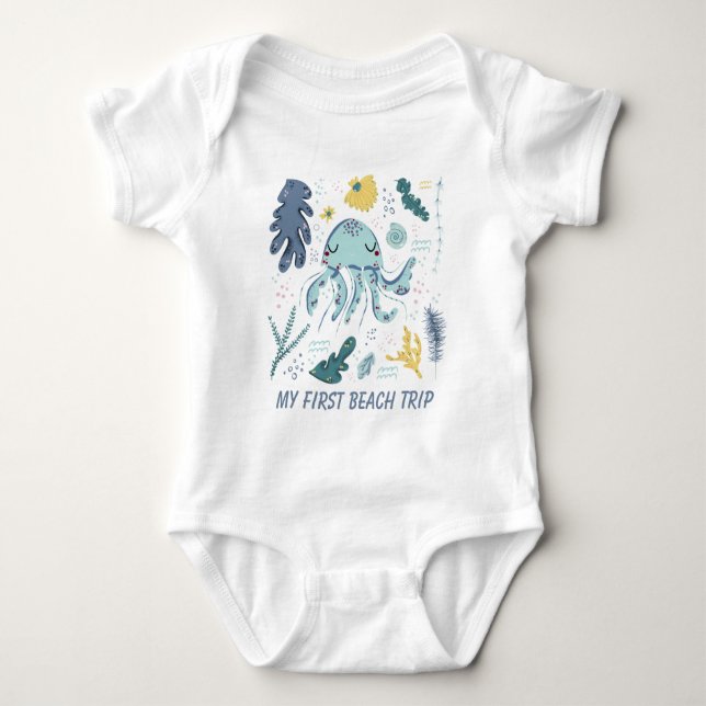 cute baby first Beach trip  Bodysuit (Front)