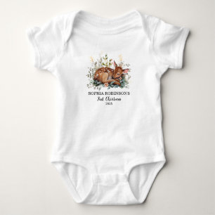 Cute Baby First Christmas Deer Floral Modern Bodysuit