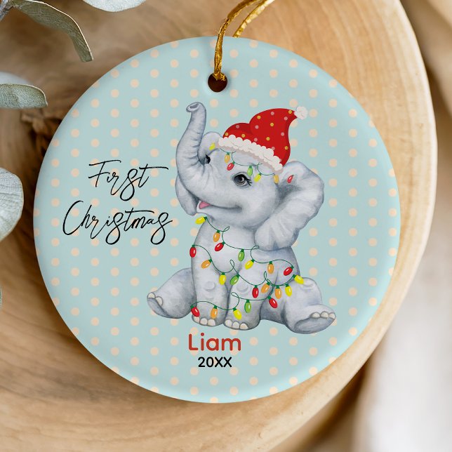 Cute baby first Christmas lights cute elephant  Ceramic Tree Decoration (Creator Uploaded)