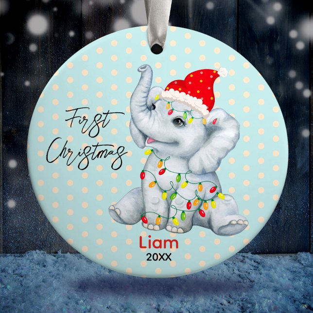 Cute baby first Christmas lights cute elephant  Ceramic Tree Decoration (Creator Uploaded)