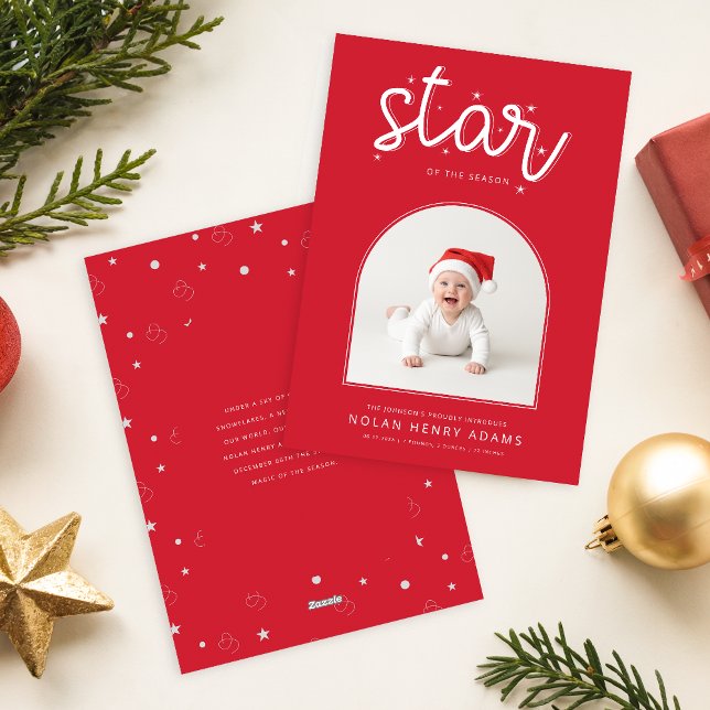 Cute Baby First Christmas Photo Birth Announcement (Creator Uploaded)